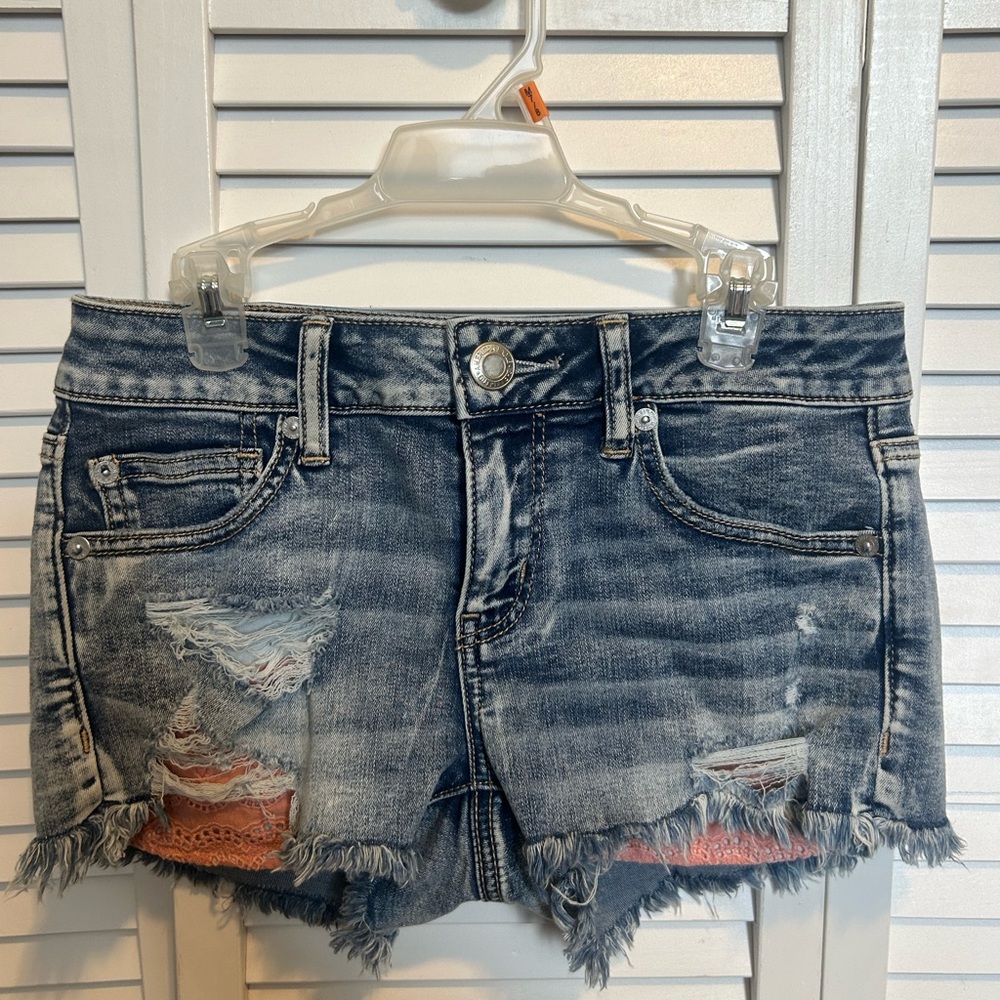 American Eagle Outfitters Blue Distressed Jean Shorts